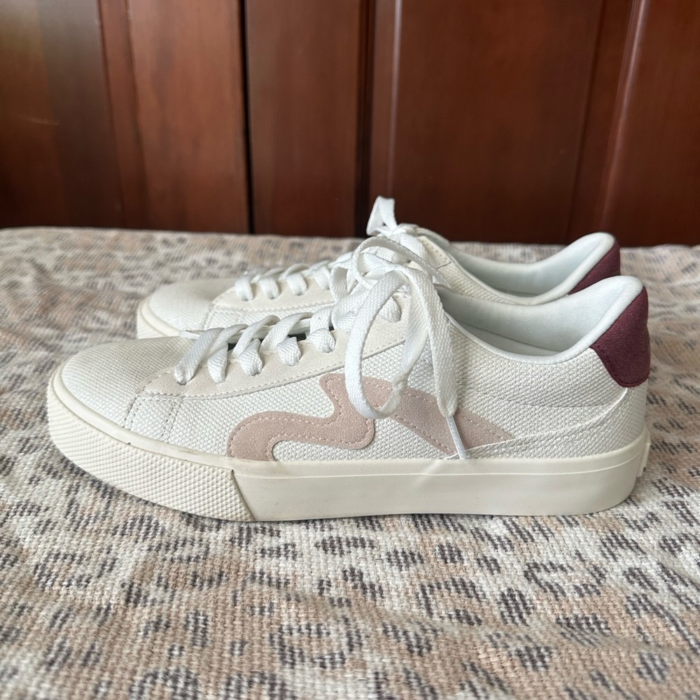 Women’s White Canvas Sneakers with Pink Accents